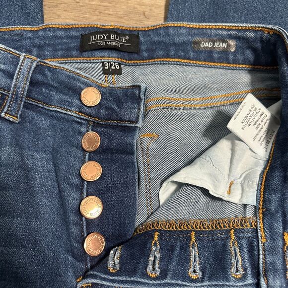 Judy Blue Dad Jeans Button Fly 3/26 High Rise Dark Wash Denim - Picture 2 of 4
